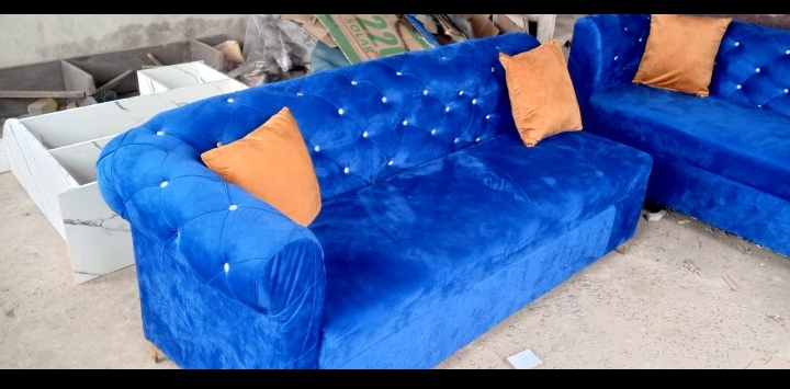 Royal Blue L Shape Chesterfield Sofas